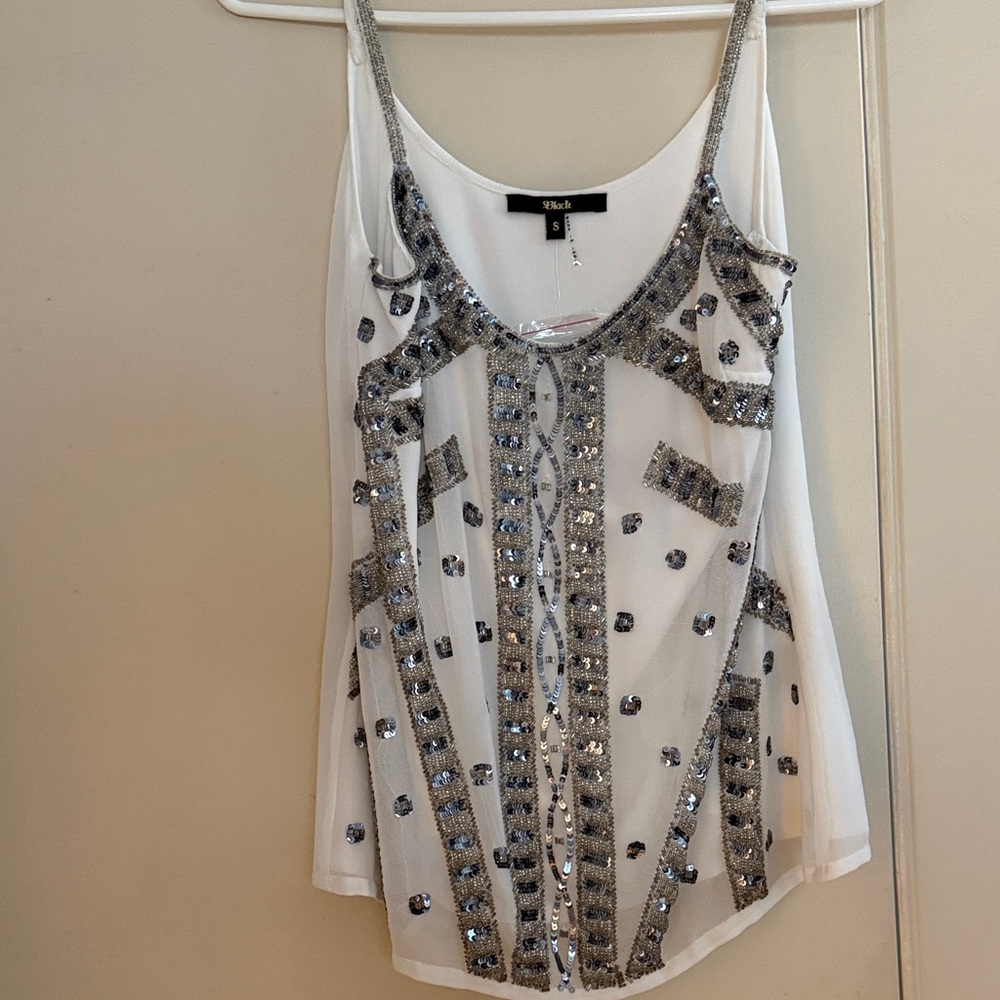 Buckle White Camisole with Silver Beaded Embellishment
